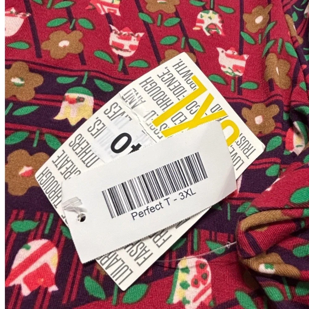 LuLaRoe Womens‎ Top Size 3XL Perfect T Red Floral Short Sleeve Tunic NWT USA